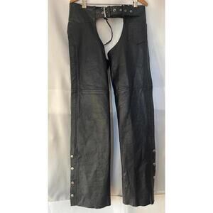 Eagle Cycles Black Leather Open Back Chaps Pants with Belt Size S
